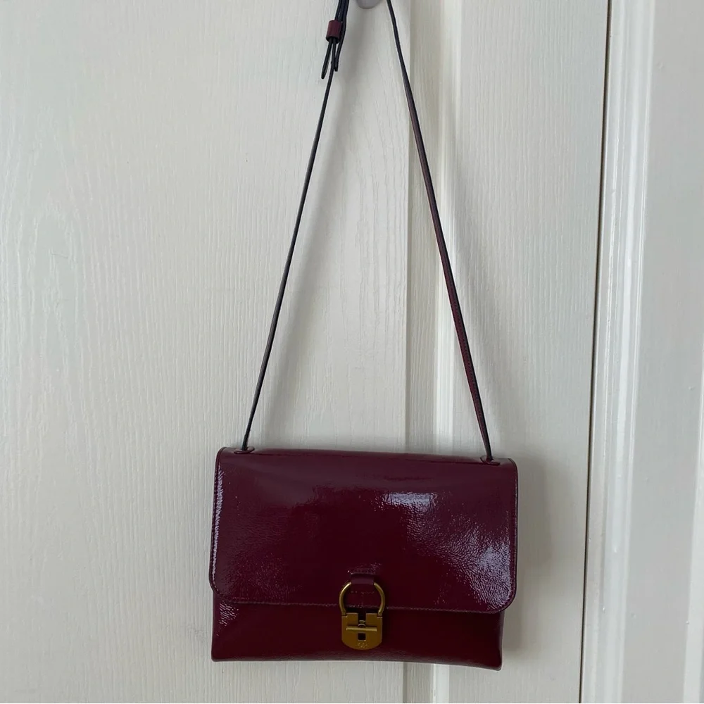Tory Burch Burgundy Wine Red Maroon Patent Leather Shoulder Bag